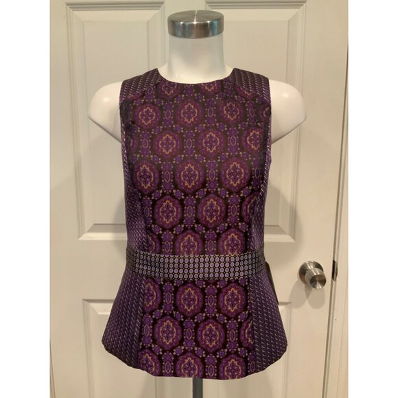Etro Purple Geometric Patterned Jacquard Peplum Tank Top, Size 4 |  38 - Picture 1 of 8